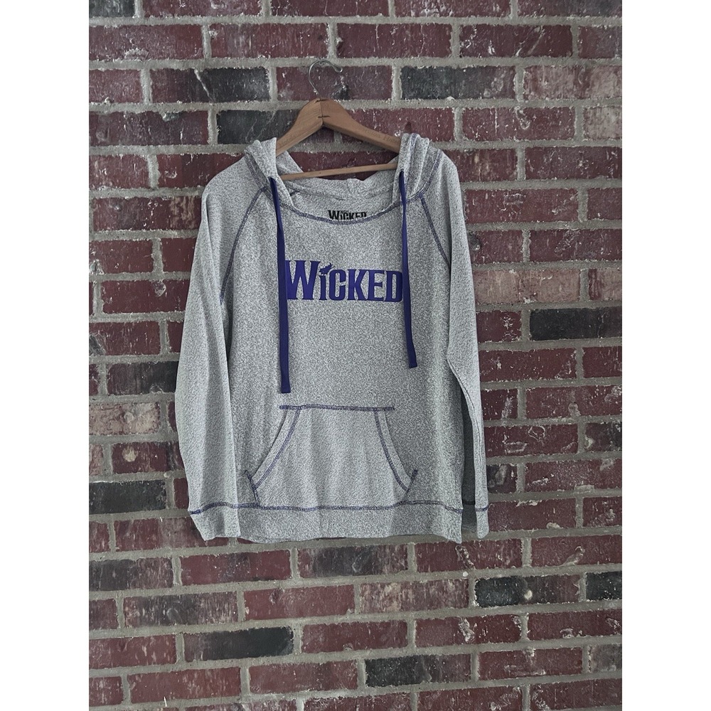 Wicked Green For Good Knitted Hoodie Light Gray Purple Cozy Womens Med